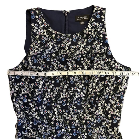 Tahari Womens Navy Blue Floral Embroiled Sleeveless Midi Summer Dress Size 6 - Picture 7 of 11